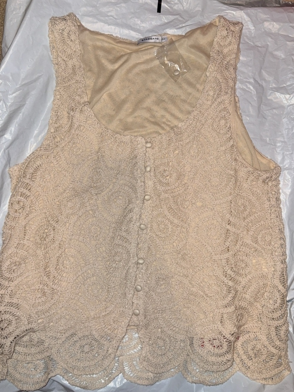 Staccato Lace Button-Front Camisole in Light Beige